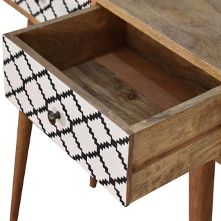 Demi Slim Console Table with Drawers Trellis Screen Print Nordic Legs Oak Mango Wood