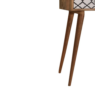 Demi Slim Console Table with Drawers Trellis Screen Print Nordic Legs Oak Mango Wood