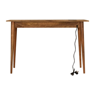 Nexus Writing Desk Mango Wood Dual Shell Drawers With Integrated Power Sockets