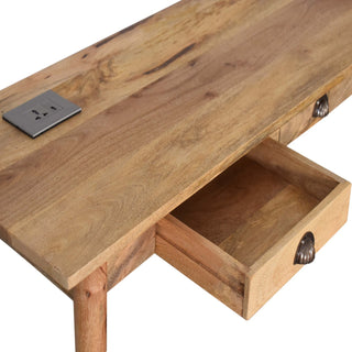 Nexus Writing Desk Mango Wood Dual Shell Drawers With Integrated Power Sockets
