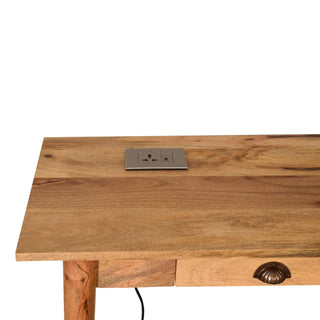 Nexus Writing Desk Mango Wood Dual Shell Drawers With Integrated Power Sockets