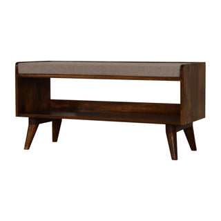 Corra Hallway Bench Upholstered Tweed Seat Pad Solid Mango Wood