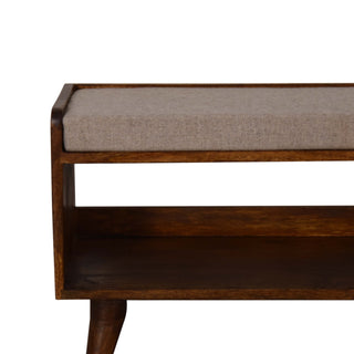 Corra Hallway Bench Upholstered Tweed Seat Pad Solid Mango Wood