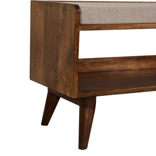 Corra Hallway Bench Upholstered Tweed Seat Pad Solid Mango Wood