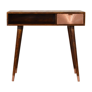 Aurelia Writing Desk Solid Wood Rose Gold Fan Drawer With Brass Cap Feet