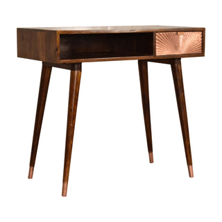 Aurelia Writing Desk Solid Wood Rose Gold Fan Drawer With Brass Cap Feet