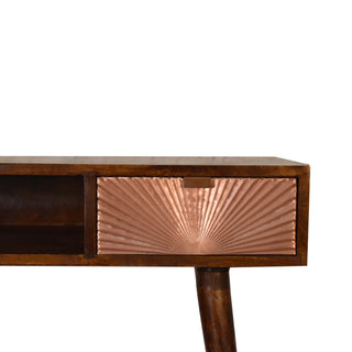 Aurelia Writing Desk Solid Wood Rose Gold Fan Drawer With Brass Cap Feet