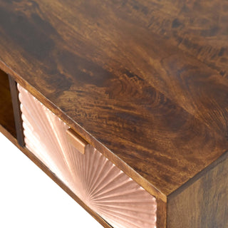 Aurelia Writing Desk Solid Wood Rose Gold Fan Drawer With Brass Cap Feet