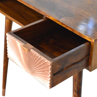 Aurelia Writing Desk Solid Wood Rose Gold Fan Drawer With Brass Cap Feet