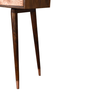 Aurelia Writing Desk Solid Wood Rose Gold Fan Drawer With Brass Cap Feet