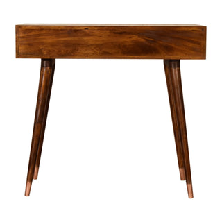 Aurelia Writing Desk Solid Wood Rose Gold Fan Drawer With Brass Cap Feet