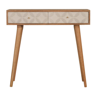 Ivory Console Table with Drawers White Ribbed Carved Mango Wood