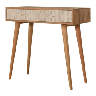 Ivory Console Table with Drawers White Ribbed Carved Mango Wood