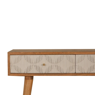 Ivory Console Table with Drawers White Ribbed Carved Mango Wood