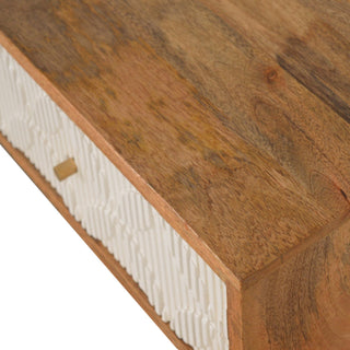 Ivory Console Table with Drawers White Ribbed Carved Mango Wood