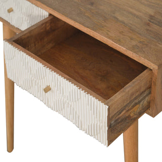 Ivory Console Table with Drawers White Ribbed Carved Mango Wood