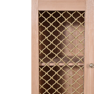 Wicker Display Cabinet Solid Oak Wire Mesh Twin-Door Plinth Base Natural Finish