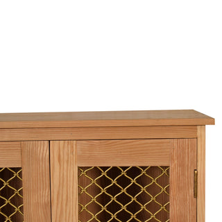 Wicker Display Cabinet Solid Oak Wire Mesh Twin-Door Plinth Base Natural Finish