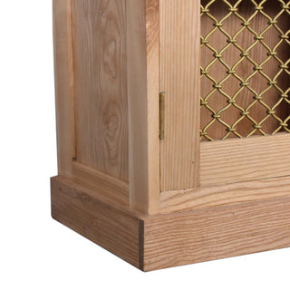 Wicker Display Cabinet Solid Oak Wire Mesh Twin-Door Plinth Base Natural Finish