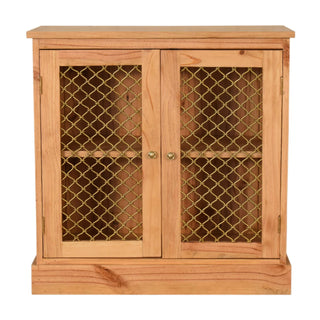 Finch Display Cabinet Wire Mesh Cage Doors Natural Pine Twin-Door Plinth Base