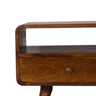 Cable Media Unit Chestnut Mango Wood Curved Body Twin Drawers Built-In Cable Access with Scandi Legs