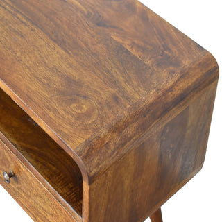 Cable Media Unit Chestnut Mango Wood Curved Body Twin Drawers Built-In Cable Access with Scandi Legs