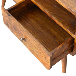 Cable Media Unit Chestnut Mango Wood Curved Body Twin Drawers Built-In Cable Access with Scandi Legs