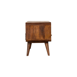 Cable Media Unit Chestnut Mango Wood Curved Body Twin Drawers Built-In Cable Access with Scandi Legs