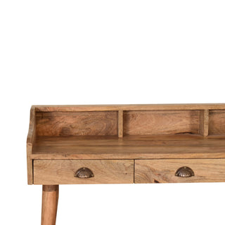 Halston Writing Desk Mango Wood Triple Drawer Gallery Back With Cable Management