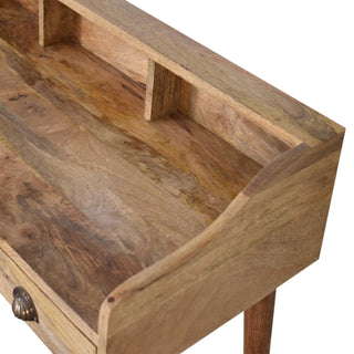 Halston Writing Desk Mango Wood Triple Drawer Gallery Back With Cable Management
