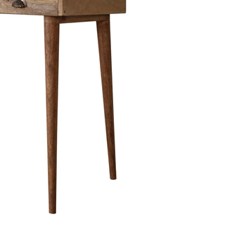 Halston Writing Desk Mango Wood Triple Drawer Gallery Back With Cable Management