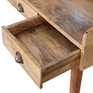Halston Writing Desk Mango Wood Triple Drawer Gallery Back With Cable Management