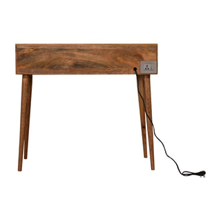 Halston Writing Desk Mango Wood Triple Drawer Gallery Back With Cable Management