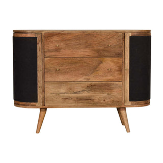 Sable Sideboard Cabinet Black Woven Panel Doors Three-Drawer Natural Oak