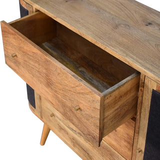 Sable Sideboard Cabinet Black Woven Panel Doors Three-Drawer Natural Oak