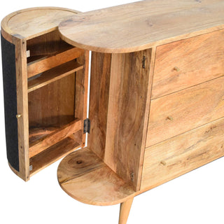 Sable Sideboard Cabinet Black Woven Panel Doors Three-Drawer Natural Oak