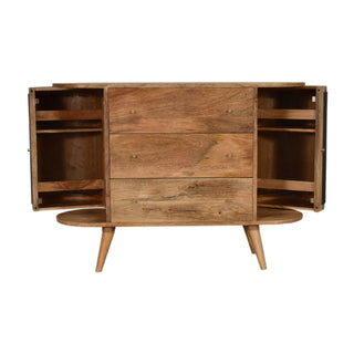 Sable Sideboard Cabinet Black Woven Panel Doors Three-Drawer Natural Oak
