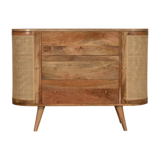 Raffia Sideboard Cabinet Rattan Cane Woven Doors Three-Drawer Natural Oak