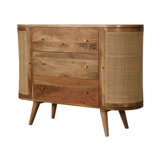 Raffia Sideboard Cabinet Rattan Cane Woven Doors Three-Drawer Natural Oak