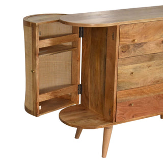 Raffia Sideboard Cabinet Rattan Cane Woven Doors Three-Drawer Natural Oak