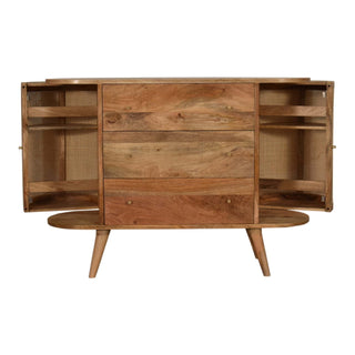 Raffia Sideboard Cabinet Rattan Cane Woven Doors Three-Drawer Natural Oak