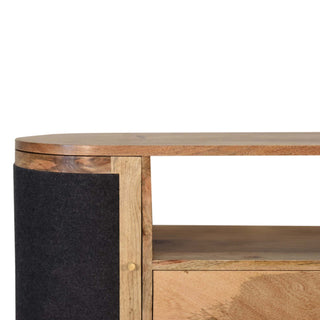 Onyx Media Unit Oak Mango Wood Black Woven Door Fronts Oval Body with Nordic Tapered Legs