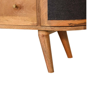 Onyx Media Unit Oak Mango Wood Black Woven Door Fronts Oval Body with Nordic Tapered Legs