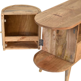 Onyx Media Unit Oak Mango Wood Black Woven Door Fronts Oval Body with Nordic Tapered Legs