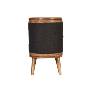 Onyx Media Unit Oak Mango Wood Black Woven Door Fronts Oval Body with Nordic Tapered Legs