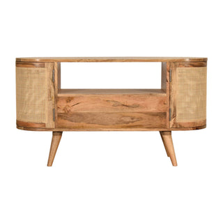 Canna Media Unit Natural Oak Mango Wood Rounded Cane Woven Cabinet Doors with Nordic Tapered Legs