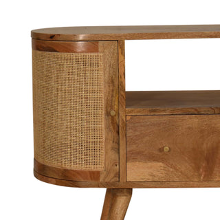 Canna Media Unit Natural Oak Mango Wood Rounded Cane Woven Cabinet Doors with Nordic Tapered Legs