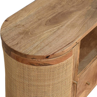 Canna Media Unit Natural Oak Mango Wood Rounded Cane Woven Cabinet Doors with Nordic Tapered Legs