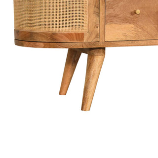 Canna Media Unit Natural Oak Mango Wood Rounded Cane Woven Cabinet Doors with Nordic Tapered Legs