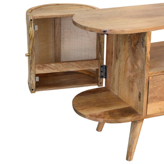Canna Media Unit Natural Oak Mango Wood Rounded Cane Woven Cabinet Doors with Nordic Tapered Legs